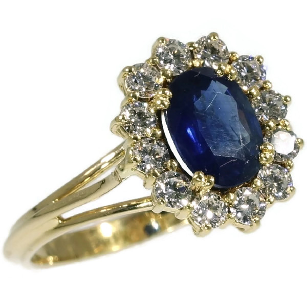 Estate yellow gold diamond and sapphire engagement ring (image 6 of 17)